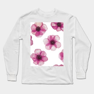 Transparent Pink Anemones watercolor print. Translucent Poppy flowers spring romantic composition Long Sleeve T-Shirt